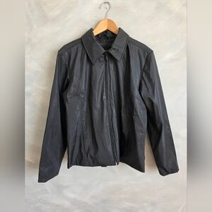 Vtg Black Polyvinyl Chic Minimalist Contemporary Collar Jacket Zip L